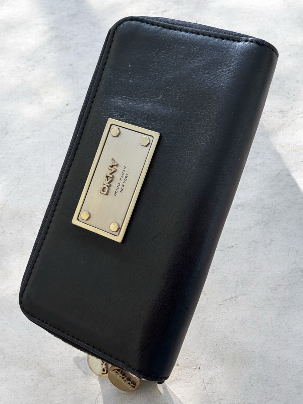 DKNY Black Leather Double Zip Wallet